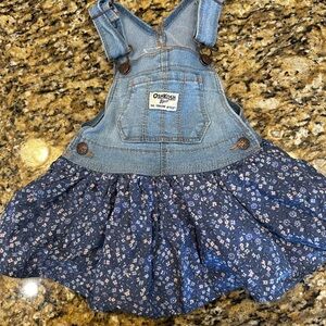 OshKosh B'gosh Blue Denim Floral Skirt Overalls